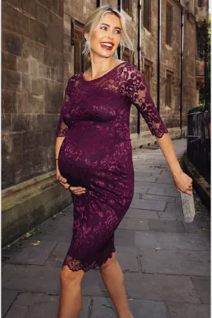 Tiffany Rose Amelia Maternity Lace Dress in Claret