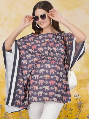 TINA - BLACK STYLISH MATERNITY KAFTAN TRADITIONAL PRINT IN ELEGANT COLOR