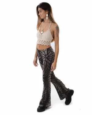 Tree of Life Fractal Tie Dye Flared Leggings Black