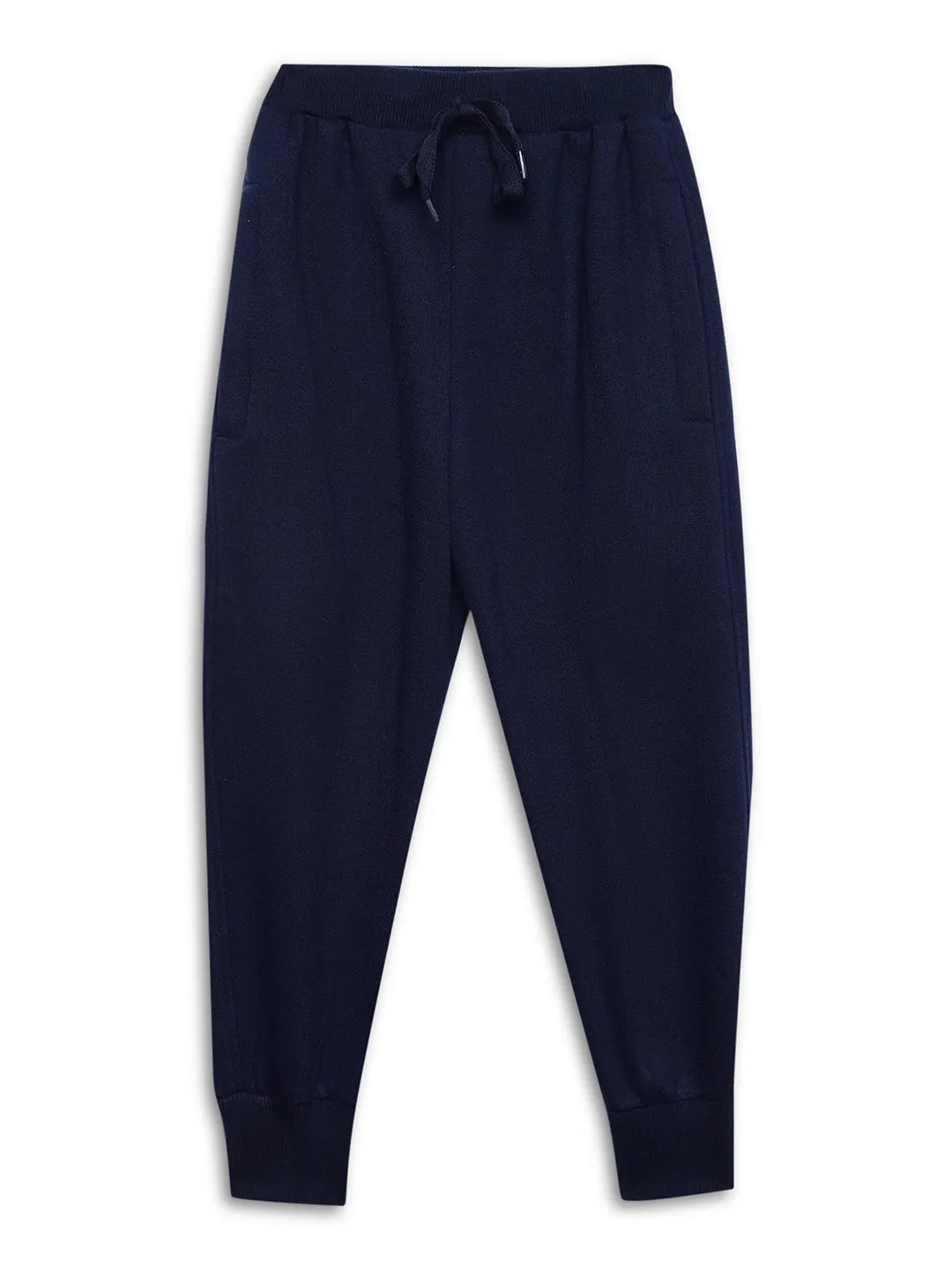 Vimal Jonney Navy Blue Solid Cotton Fleece Trackpant for Kids