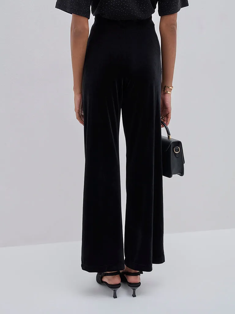 Wardrobe Black Velveteen High-Rise Trousers