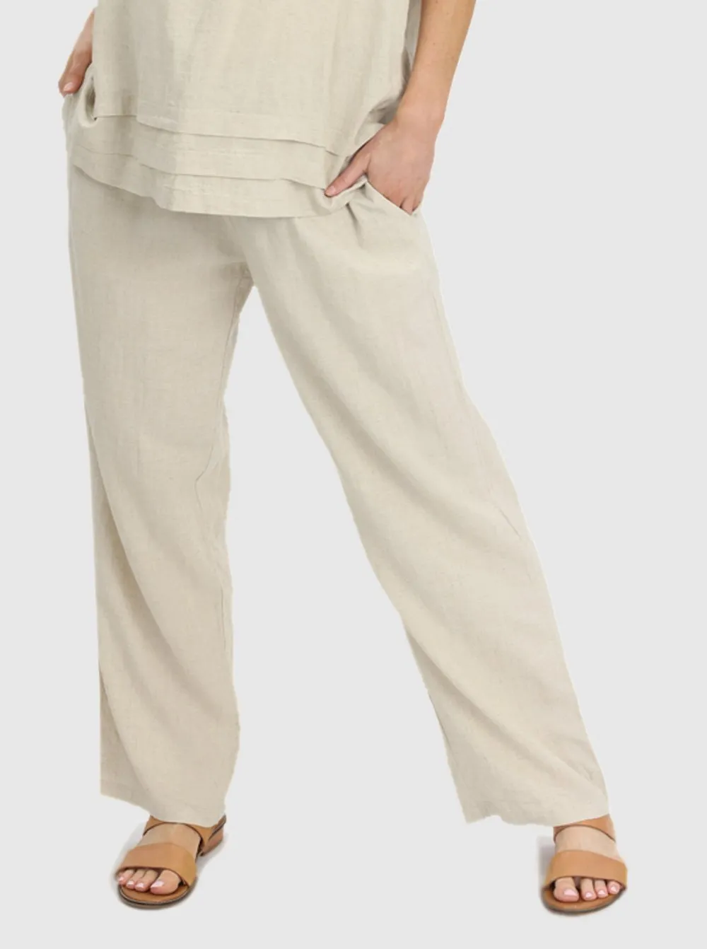 Wide Leg Linen Maternity Pants in Beige