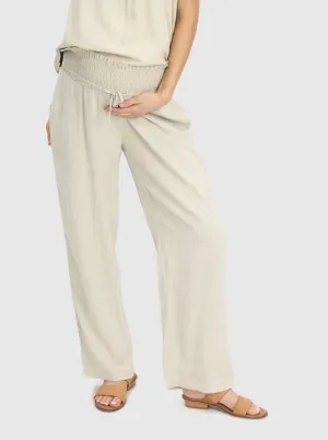 Wide Leg Linen Maternity Pants in Beige