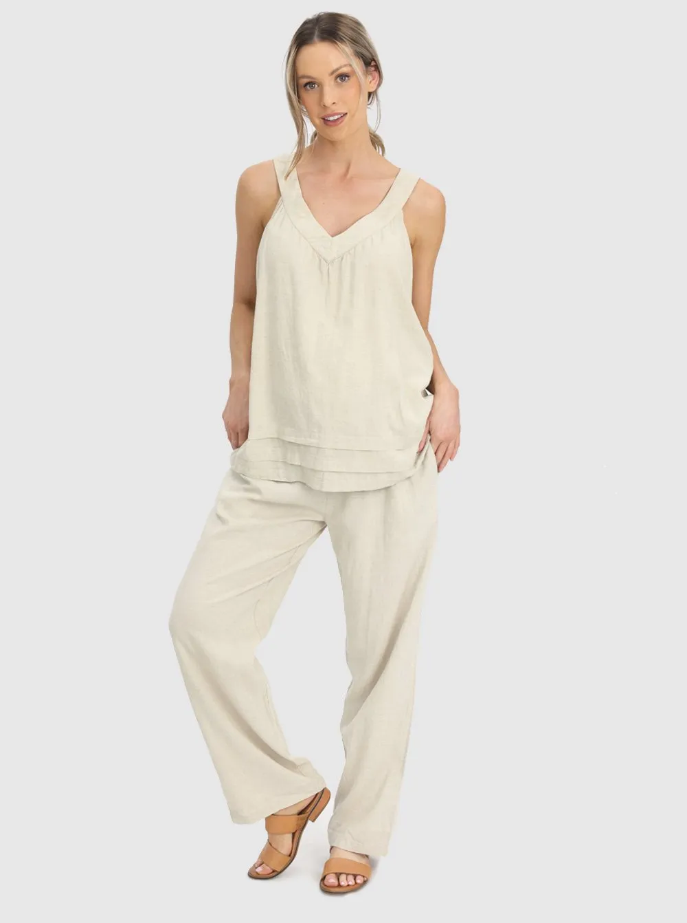 Wide Leg Linen Maternity Pants in Beige