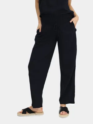 Wide Leg Maternity Linen Pants in Black