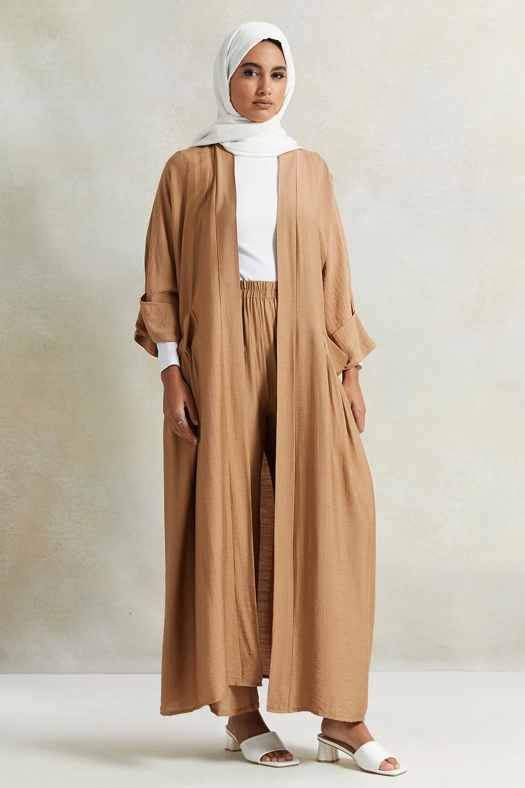 Women Beige Wide Leg Elasticated Waist Trousers