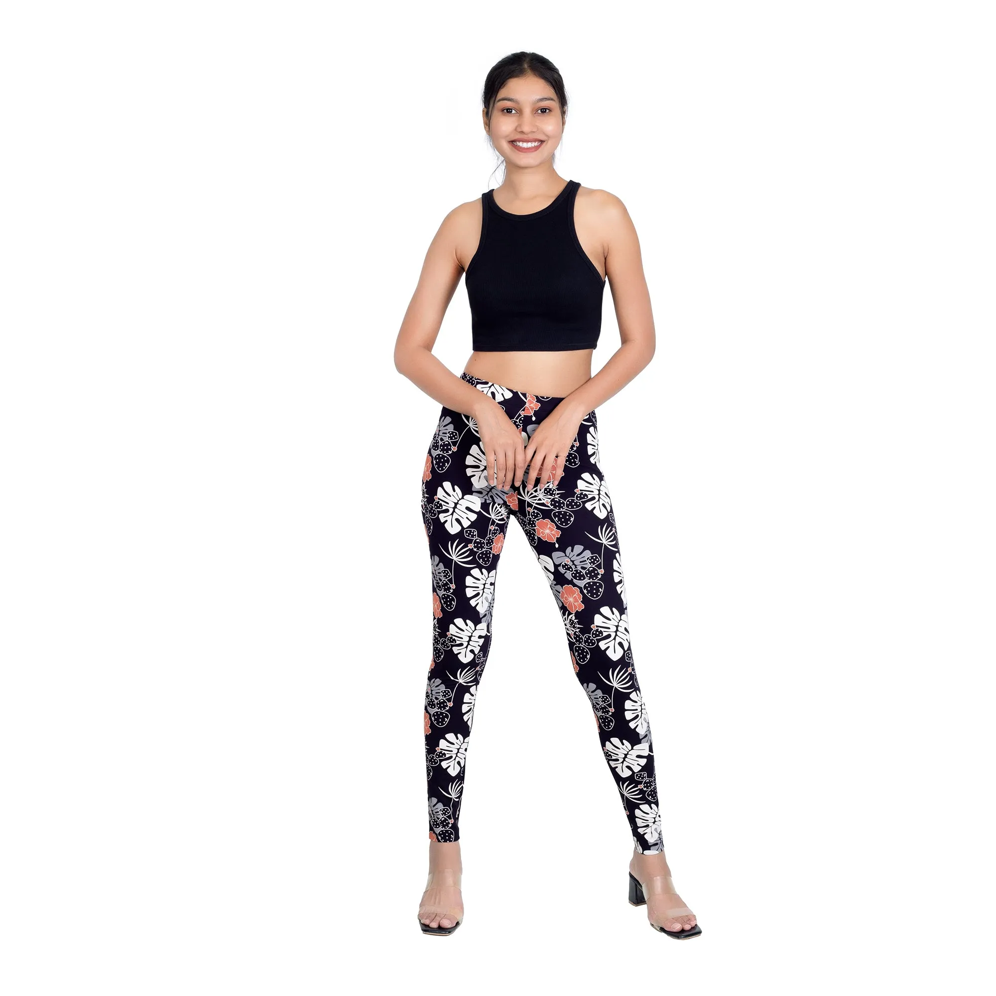 Women Black Printed Stretchable Legging