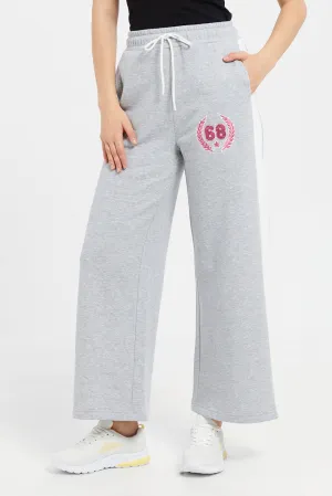 Women Grey Embroidery Wide Leg Active Pants