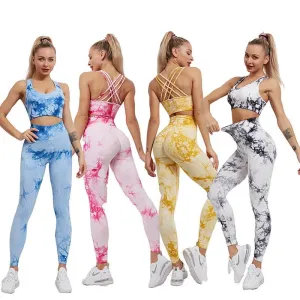 Yoga set Womens Best Selling High Waist Leggings And Bra Top Tie Dye seamless yoga set